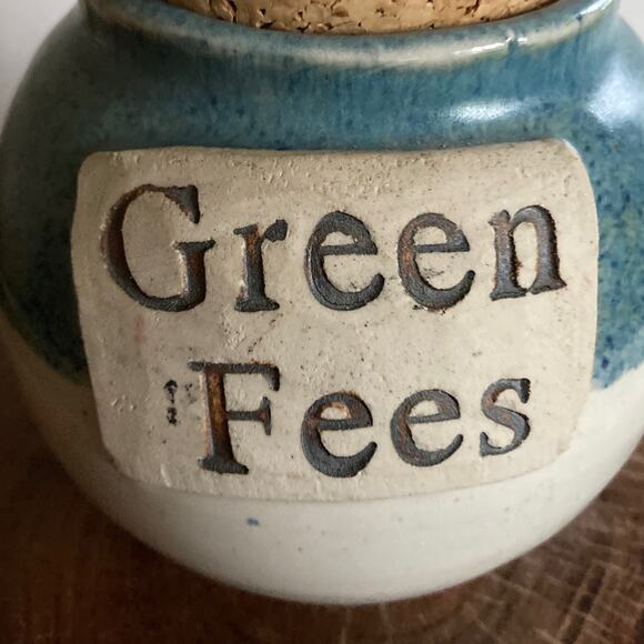 GREENS FEES JAR Ceramic Pottery Cork Stopper Golf Rustic Farmhouse Money Bank - Picture 5 of 10